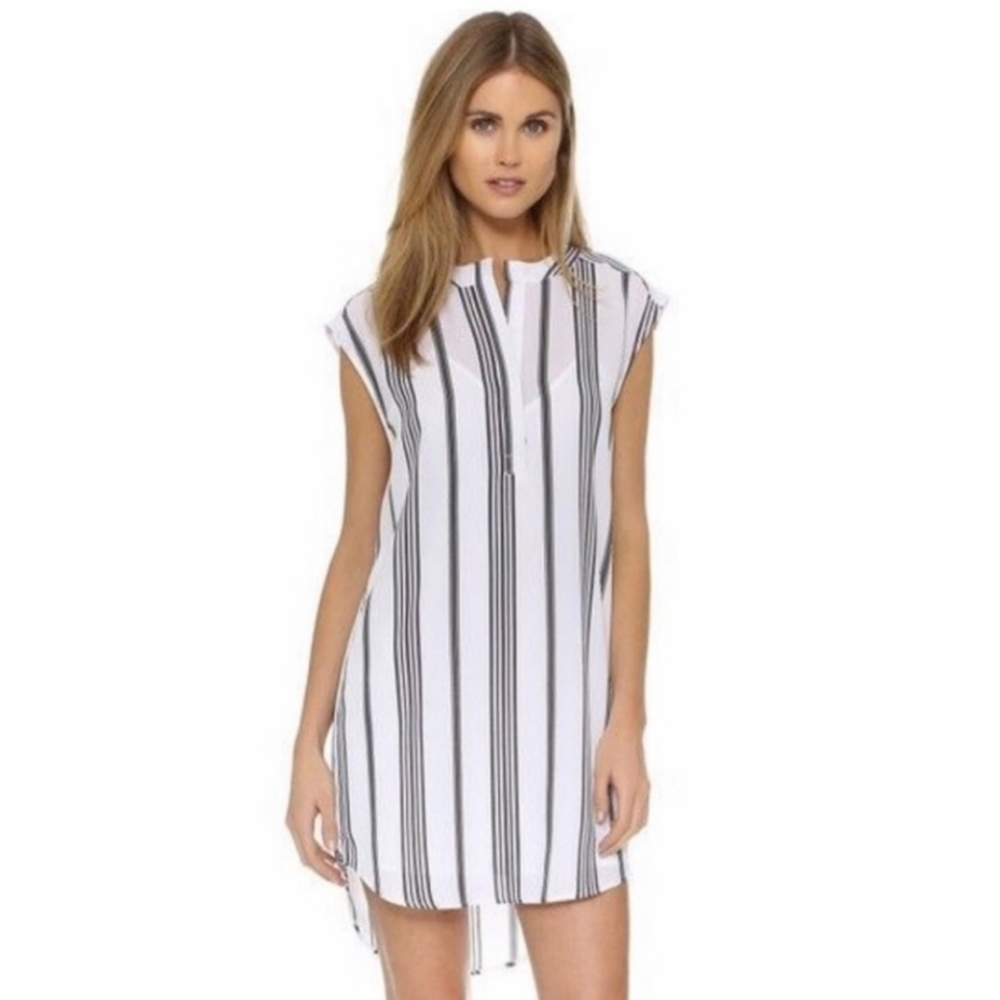cupcakes and cashmere Sheer Striped Dress Tunic